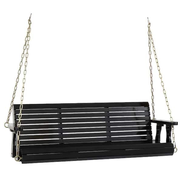 VINGLI 5 ft. Black Wood Patio Porch Swing with Adjustable Chains, Support 880 lbs., Durable PU Coating
