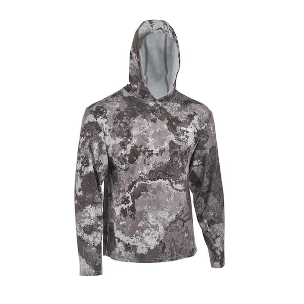 Men's UPF 50+ Camo Fishing Hoodie Shirts with Face Cover FS25M, Grey/Purple Camo with Neck Gaiter / 3X-Large