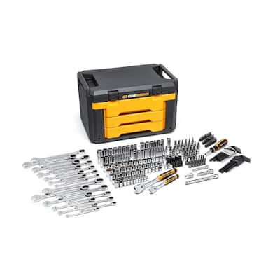 GEARWRENCH 1/4 in. and 3/8 in. Drive 90-Tooth Standard and Deep SAE/Metric  Mechanics Tool Set in 3-Drawer Storage Box (232-Piece) 80949
