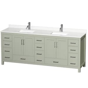 Sheffield 84 in. W. x 22 in. D x 35 in. H Double Bath Vanity in Light Green with White Quartz Top