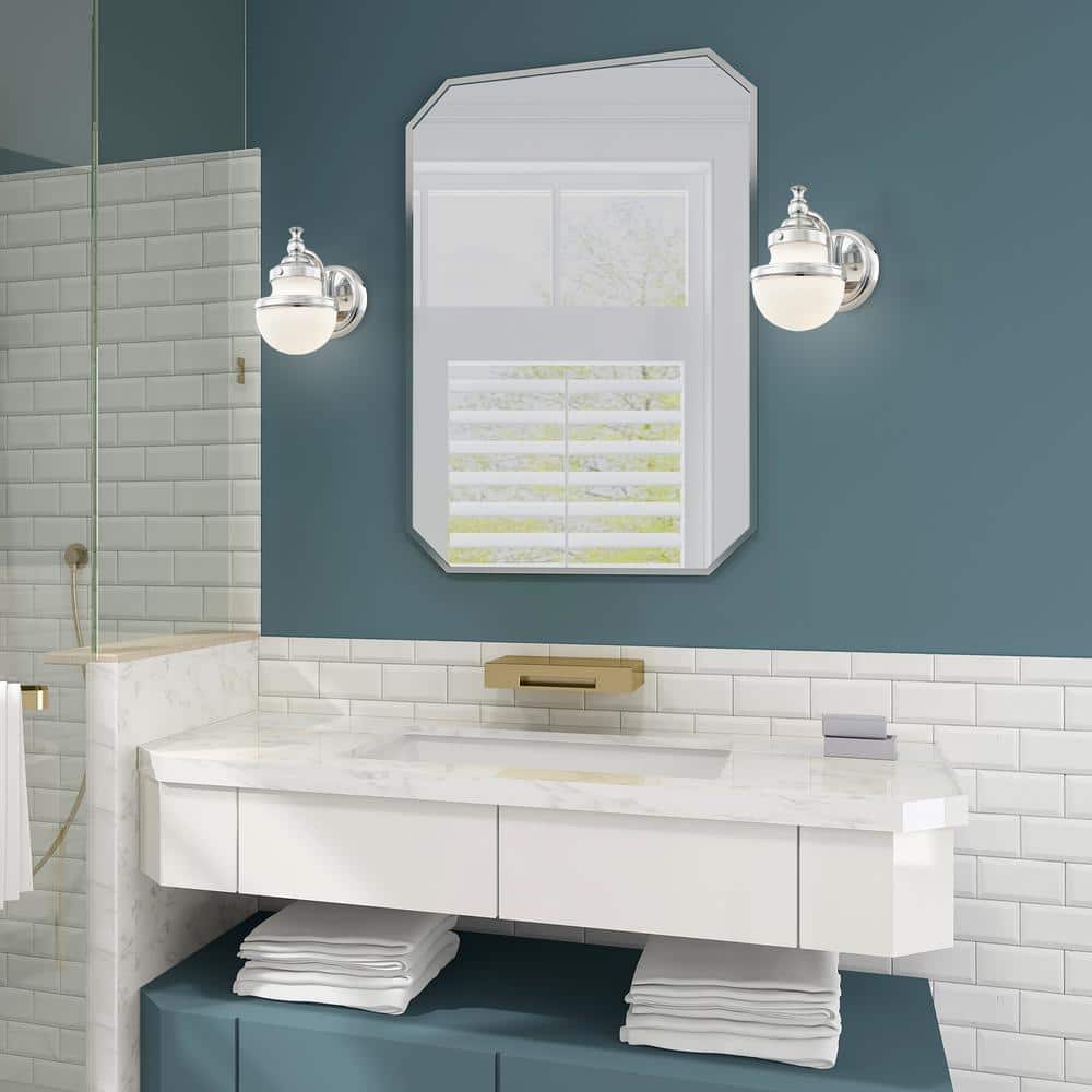 Sleek Industrial Polished Chrome 1-Light Bath Vanity with Hand Blown Opal Glass