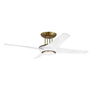 Cam 54 in. Indoor White/Satin Brass CeilingFan and Integrated LED Light Smart Wi-Fi Enabled Remote with Voice Activation