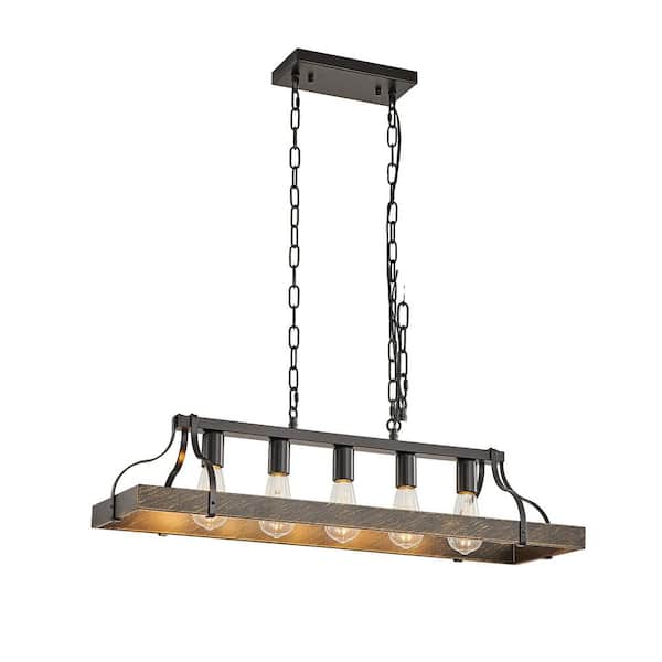 TaiMei Xalira 34 in. Black Gold Industrial Pendant Light with 5 E26 Bulb Sockets