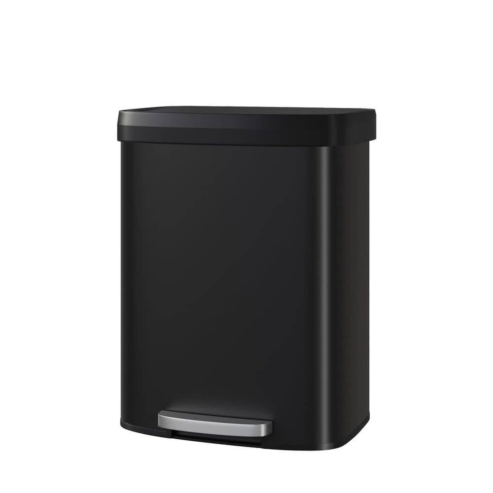 15.8 Gal. Black Metal Step-On Kitchen Trash Can with Liner Rim, Rear Handle, Soft Close Plastic Lid for Dining Room price history on PriceWatchPro