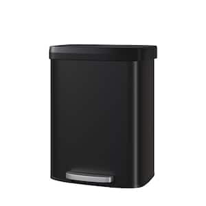 13 Gal. Black Metal Step-On Kitchen Trash Can with Liner Rim, Rear