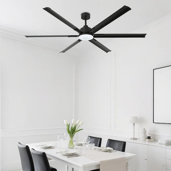 60 in. Black Modern Downrod Mount Ceiling Fan with LED Light, 6-Aluminum Blades, DC Motor, Remote Control for Bedroom