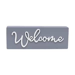 Modern Farmhouse White 3D Cutout Welcome Word Gray Wood Plaque Wall Decorative Sign