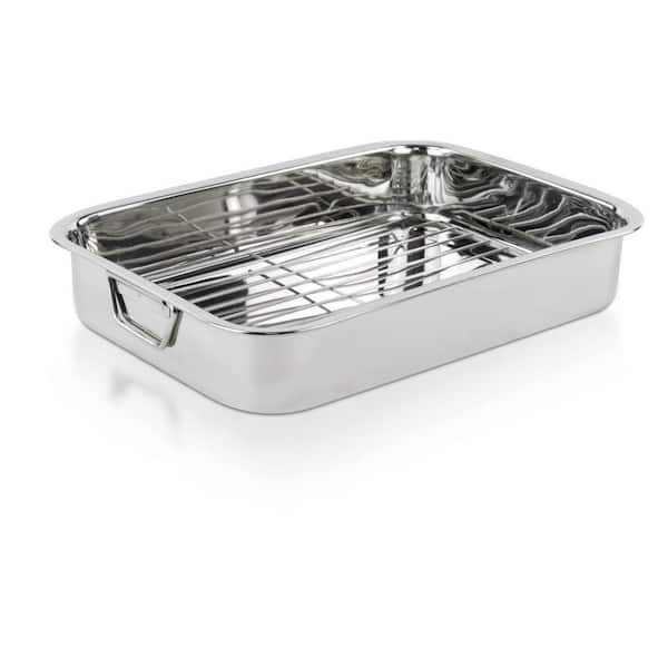 LEXI HOME 7.2 qt. 16 in. Classic Stainless Steel Roasting Pan with Roasting Rack