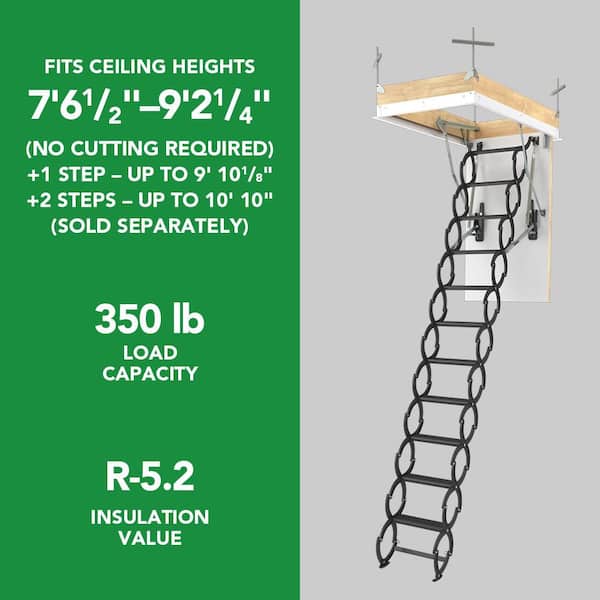 LST Insulated Steel Scissor Attic Ladder 7' 7" - 9' 2", 22.5 x 31.5 with 350 lb. Load Capacity