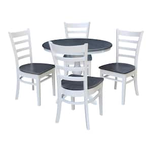 Set of 5-pcs - White/Heather Gray 36 in. Round Extension Dining table with 4-RTA chairs