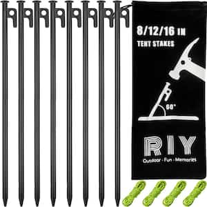 8-Piece 16 in. Heavy-Duty Metal Tent Pegs Unbreakable and Inflexible Steel Tent Stakes for Camping