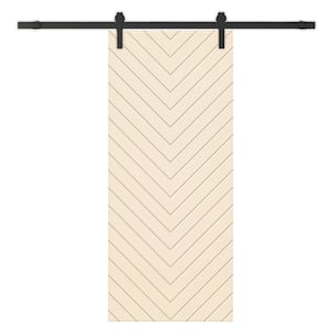 Herringbone 30 in. x 80 in. Fully Assembled Beige Stained MDF Modern Sliding Barn Door with Hardware Kit