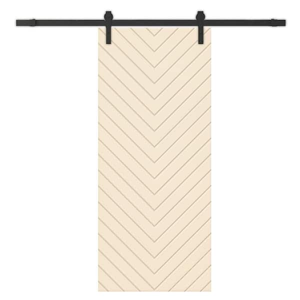 CALHOME Herringbone 36 in. x 80 in. Fully Assembled Beige Stained MDF Modern Sliding Barn Door with Hardware Kit