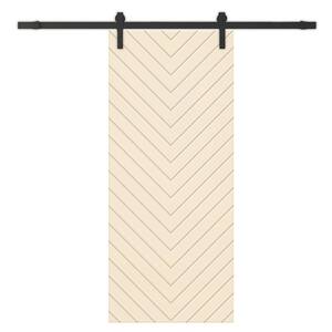 Herringbone 42 in. x 80 in. Fully Assembled Beige Stained MDF Modern Sliding Barn Door with Hardware Kit