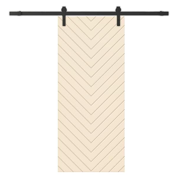 CALHOME Herringbone 42 in. x 96 in. Fully Assembled Beige Painted MDF Modern Sliding Barn Door with Hardware Kit