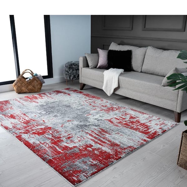 Paco Home 758 100% Polyproplene Pile Brilliance Rug - Grey/Red (2'8 x  9'10)