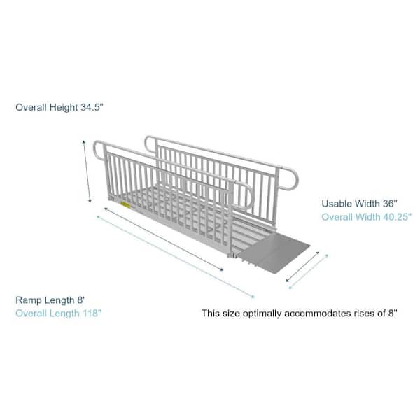 PATHWAY 3G 8 ft. Wheelchair Ramp Kit with Expanded Metal Surface and Vertical Picket Handrails