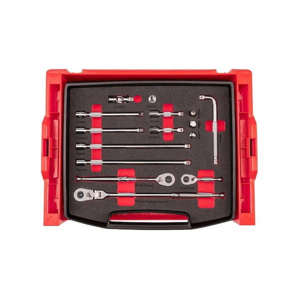 3/8 in. Drive Ratchet and Accessories Set with Open Top Drawer and Rack (15-Piece)