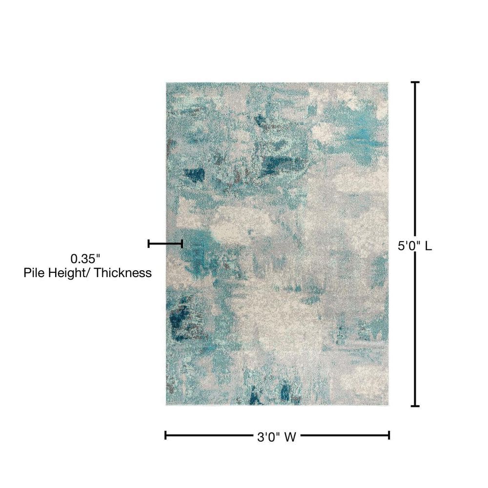 Serene Waters Abstract Cream/Blue Synthetic 3x5 Area Rug