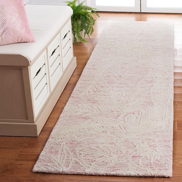 Metro 2 ft. x 9 ft. Pink/Ivory Distressed Floral Marle Runner Rug