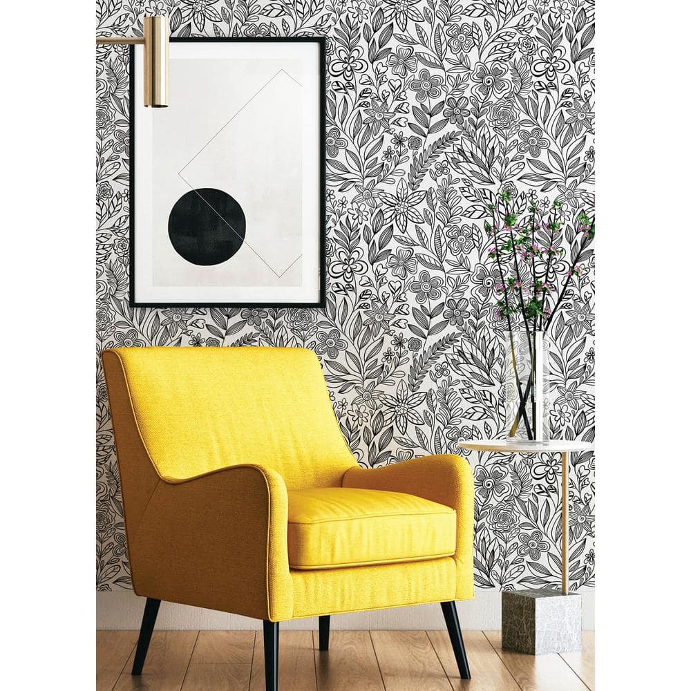 Black and White Floral Peel and Stick Wallpaper