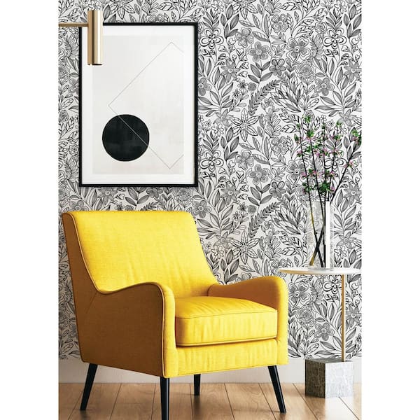 Garden Simply Stated Black Vinyl Peel and Stick Wallpaper Sample