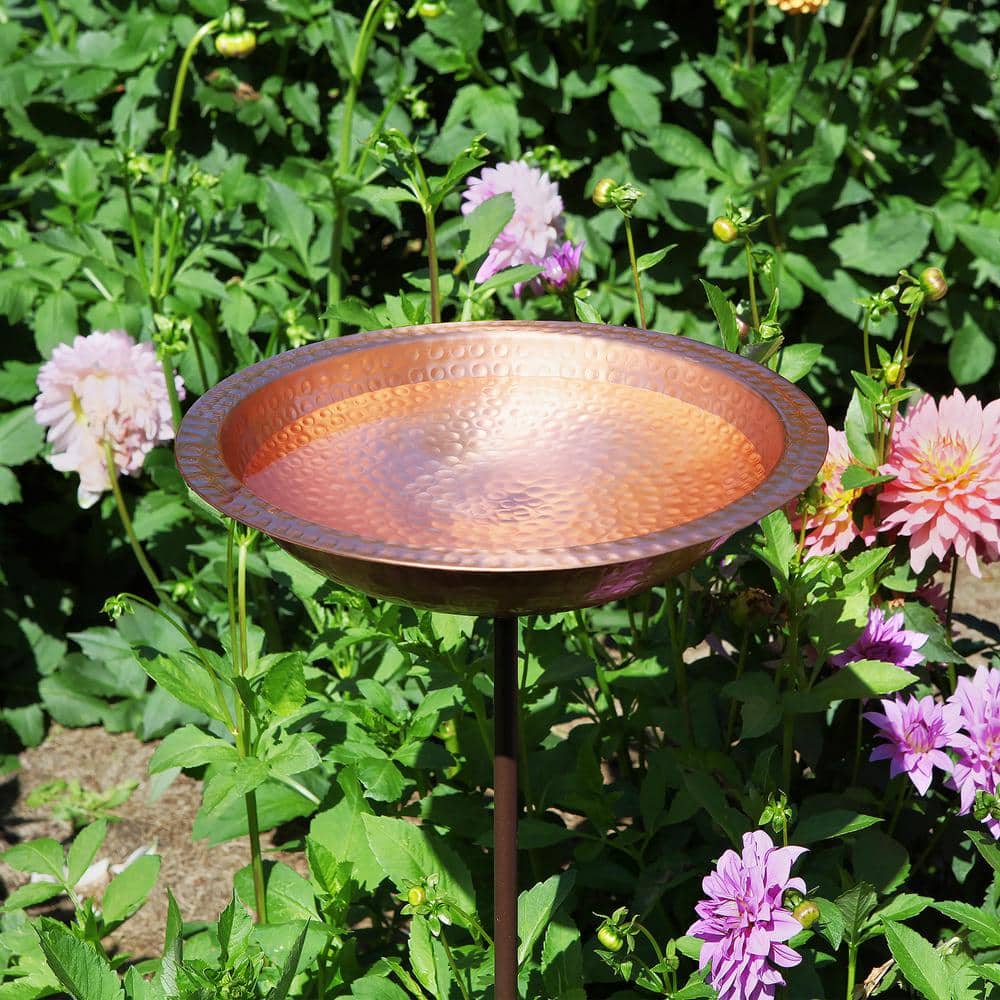 Hammered Copper Birdbath with Garden Stake