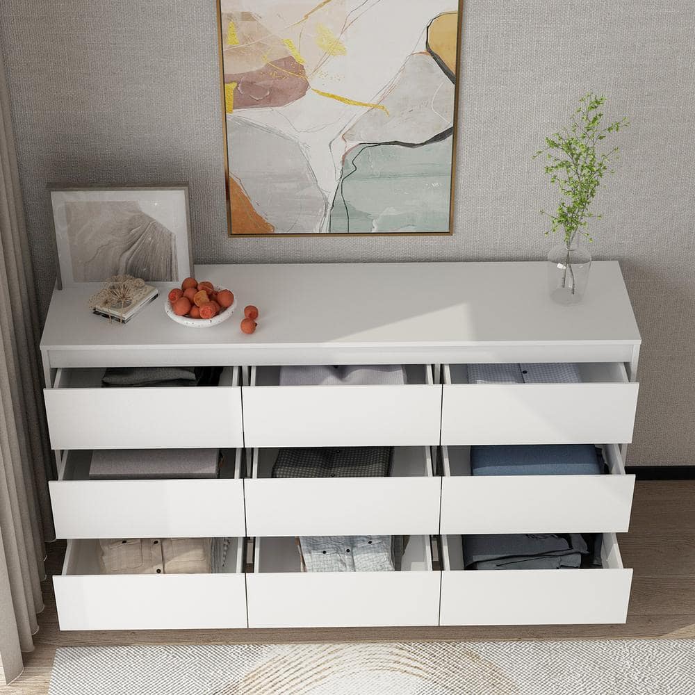 White MDF 9-Drawer Modern Bedroom Dresser