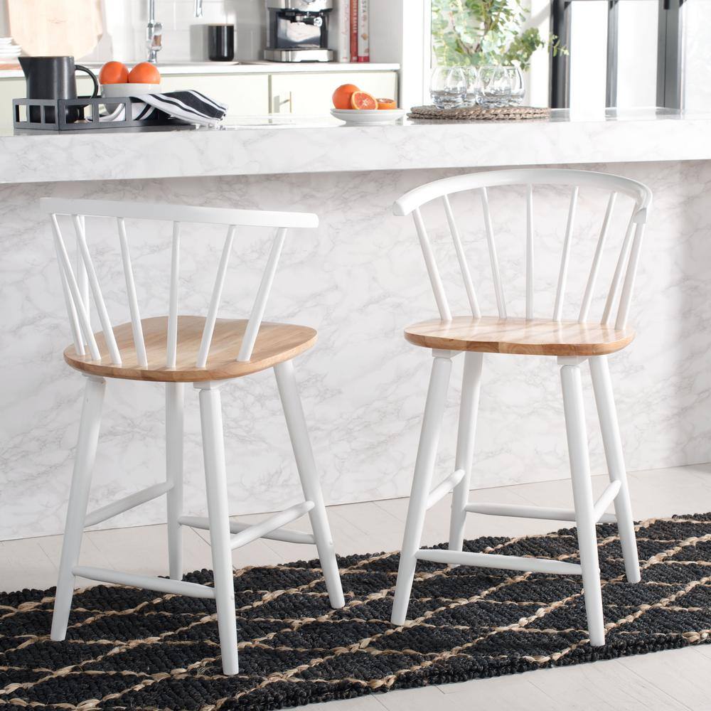 Natural and White Rubber Wood Counter Stool Set