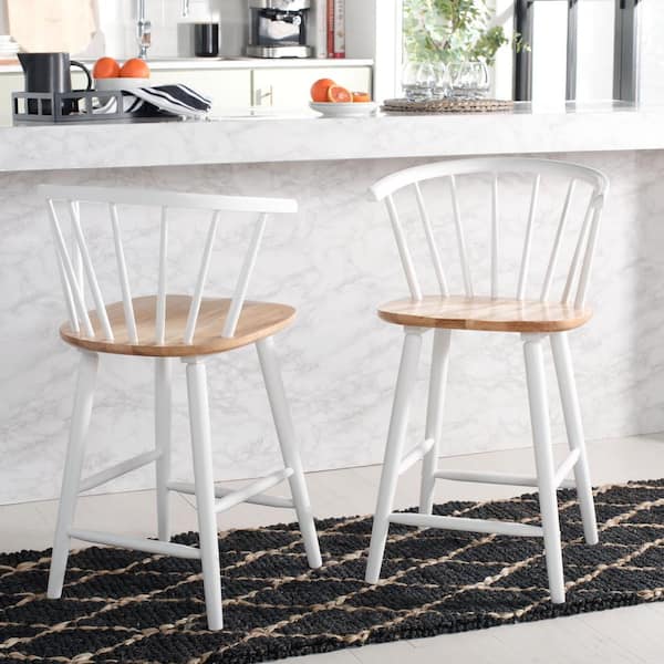 SAFAVIEH Blanchard 24 in. Natural/White Wood Counter Stool