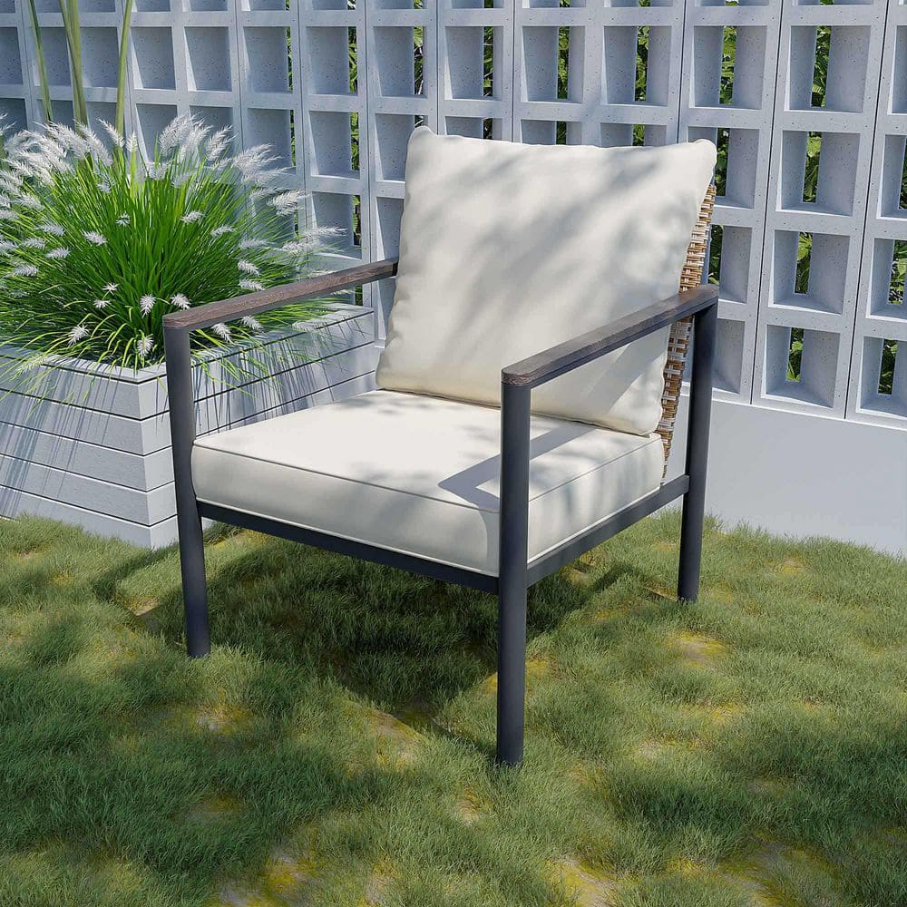 Wicker Outdoor Chaise Lounge with Beige Cushions price history on PriceWatchPro
