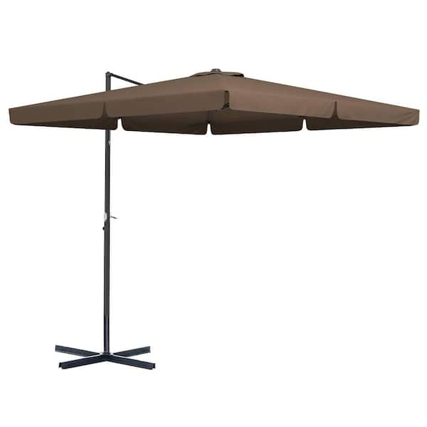 Zeus & Ruta 10 ft. x 10 ft. Square Cantilever Umbrella with Tilt, Crank, Cross Base, Aluminum Pole and Air Vent in Brown