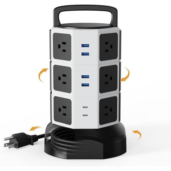 Extension Lead Power Strip Tower Surge Protector, 20 Outlets 6 USB (2 USB C) Charging Station, Extension Cord With Multiple Outlets, 1050J 1625W/13A Outlet Extender 6.5ft Extension Cord For Home Office Socket Extensions
