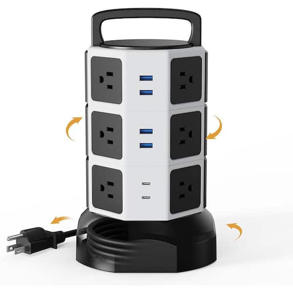 Yichuhaoxi Power Strip Tower Surge Protector 6.5 ft. Extension Cord 12 Outlets 6 USB Cord with Multiple Outlets in White and Black
