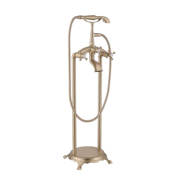3-Handle Claw Foot Freestanding Tub Faucet with Diverter in Brushed Gold