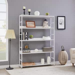 68.9 in. H x 47 in. W White 5 Tier Open Storage Bookcase with Metal Frame