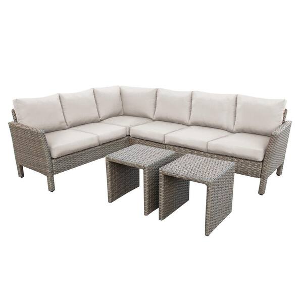 Leisure Made Canton 6-Piece Wicker Outdoor Sectional with Sunbrella Cast Ash Cushions
