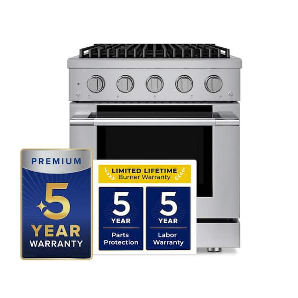 HausPRO 30 in. Stainless Steel Gas Range 4 Burners (20,000 BTU) 4.2 cu. ft Convection Oven 5 Racks Convertible NG/LP