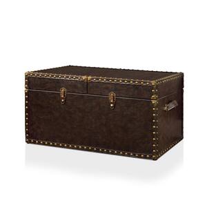 Ingold 35.75 in. Antique Brown Rectangle Faux Leather Accent Table with Storage Trunk