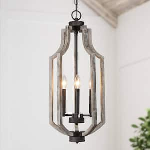 3-Light Rustic Wood Farmhouse Chandelier with Weathered Finish Elegant Lighting