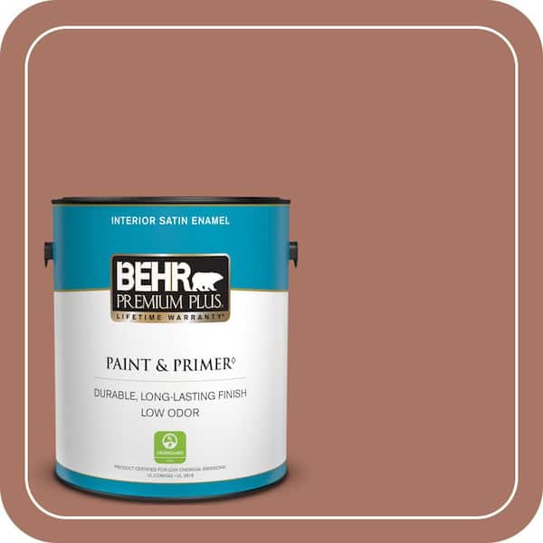 BEHR PREMIUM PLUS 1 gal. #MQ1-60 Sienna Satin Enamel Low Odor Interior Paint & Primer