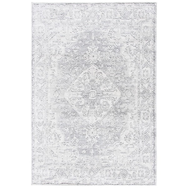 Luna 9 ft. x 12 ft. Gray/Ivory Ornate Medallion Area Rug