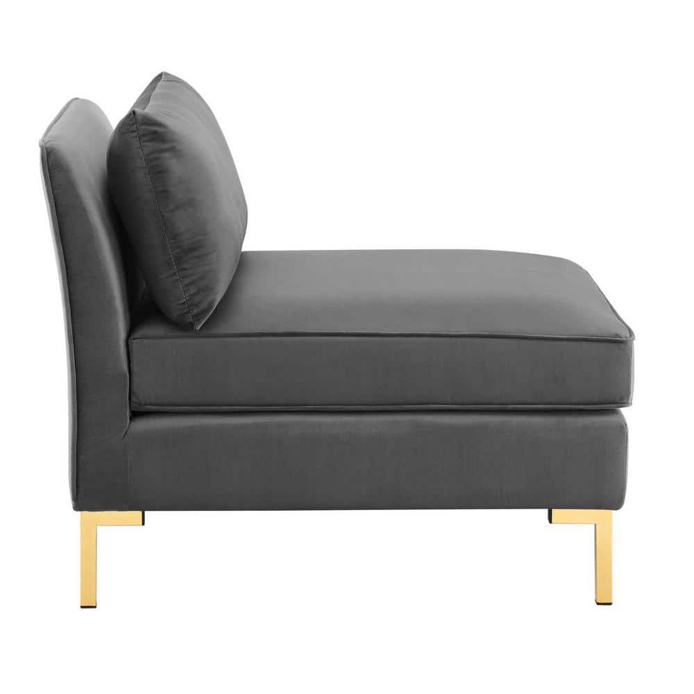 Gray Velvet Armless Chair with Gold Metal Legs