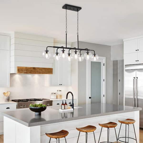 Auffel Modern 8 Light Black Chandelier with Clear Glass Globes