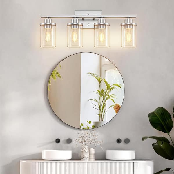 24 in. 4 Light Brushed Nickel Vanity Light with Clear Glass Shade