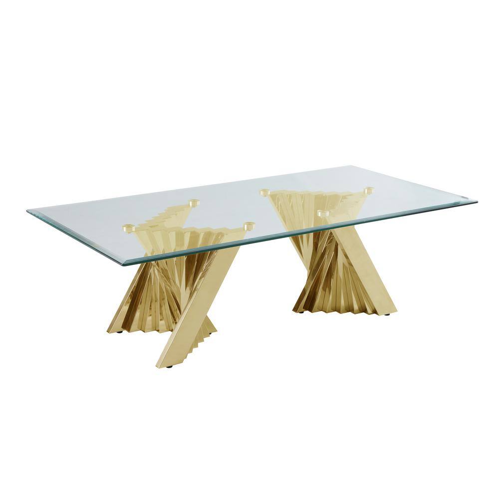 Luxurious Gold Stainless Steel and Clear Glass Coffee & End Table Set