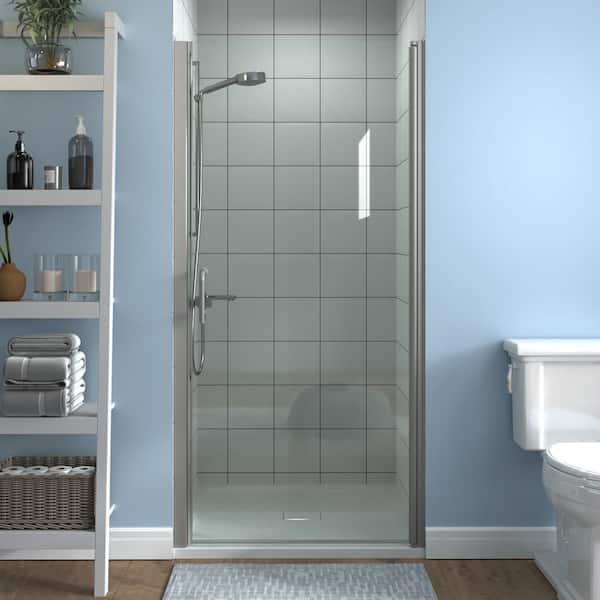 ES-DIY 36 in. - 37 in. W x 72 in. H Pivot Semi-Frameless Alcove Shower Door Sweep Bath Panel in Nickel with 1/4 in. Clear Glass