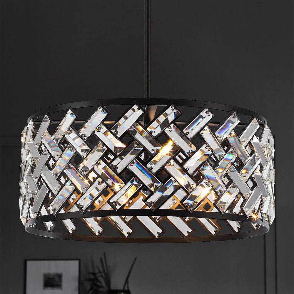 5-Light 19.68 in. Black Modern Dimmable Drum Crystal Chandelier Adjustable Height Pendant Light Fixture price history on PriceWatchPro