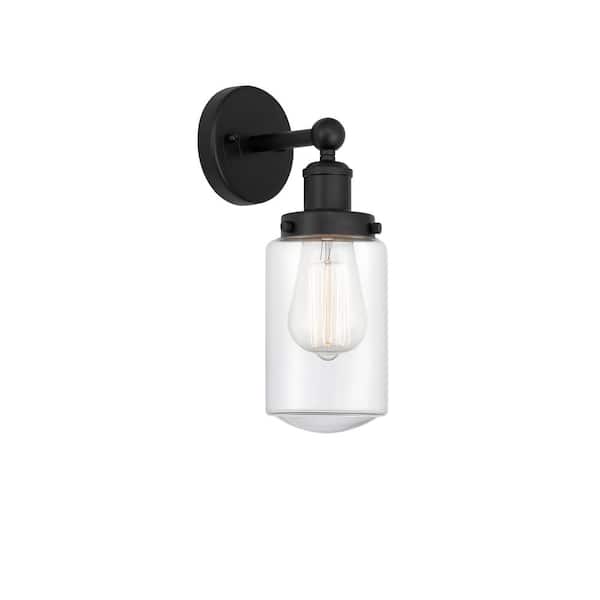 Innovations Dover 1-Light Matte Black, Clear Wall Sconce with Clear Glass Shade