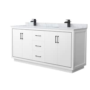 Icon 72 in. W x 22 in. D x 35 in. H Double Bath Vanity in White with White Carrara Marble Top